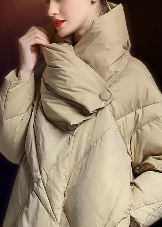 Plus Size Khaki Peter Pan Collar Button Winter Duck Down Down Coat - Omychic