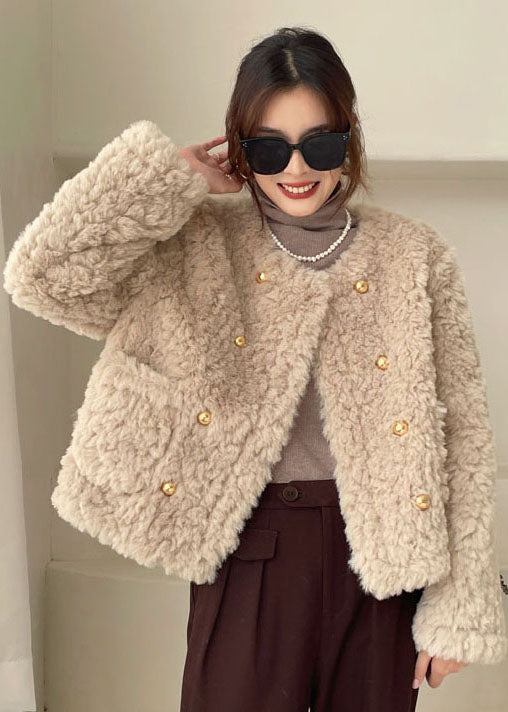 Plus Size Khaki Pockets Faux Fur Winter Coats Winter