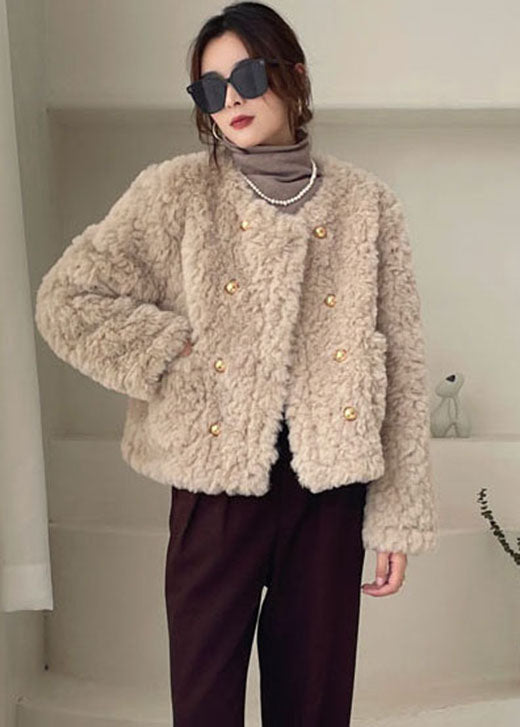 Plus Size Khaki Pockets Faux Fur Winter Coats Winter