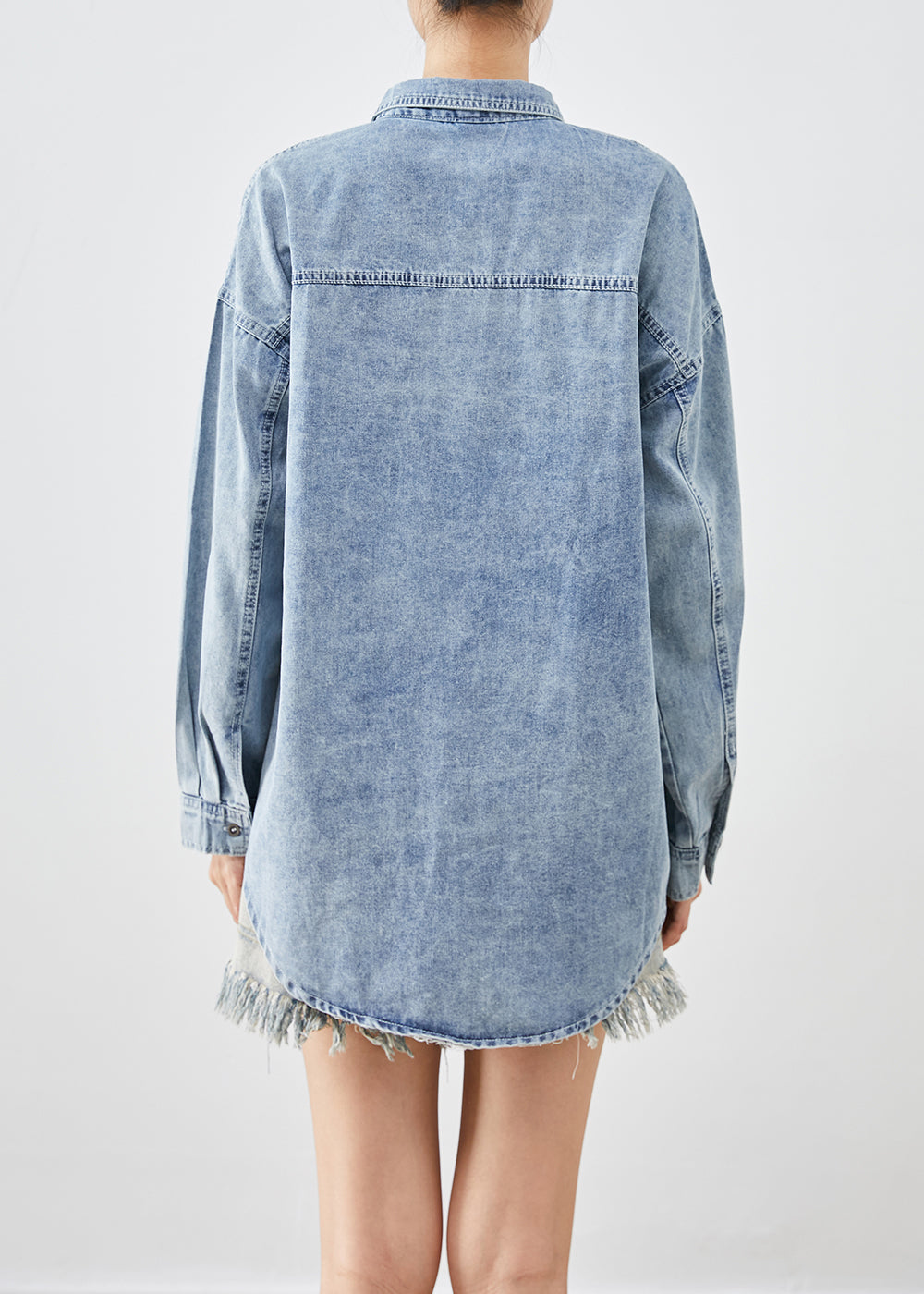 Plus Size Light Blue Oversized Patchwork Denim Coats Fall