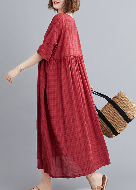 Plus Size Mulberry O-Neck Linen Long Dresses Short Sleeve