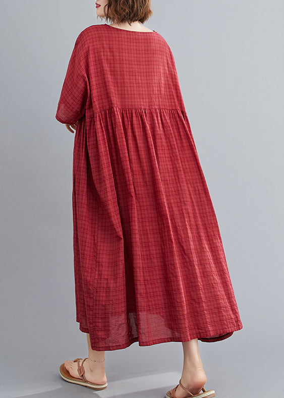 Plus Size Mulberry O-Neck Linen Long Dresses Short Sleeve