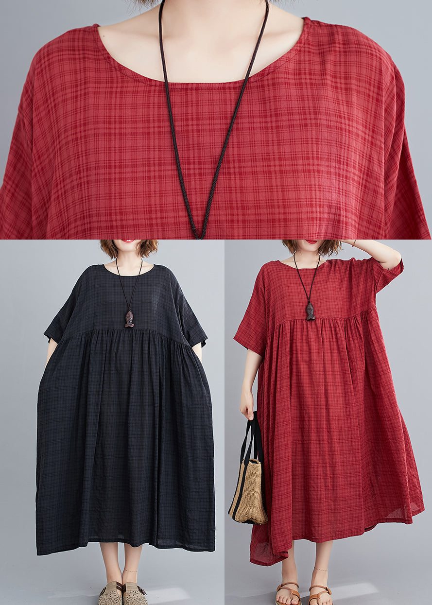 Plus Size Mulberry O-Neck Linen Long Dresses Short Sleeve
