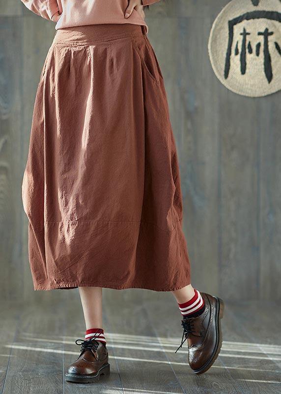 Plus Size Orange Cinched lantern Cotton Linen Skirts Summer - Omychic