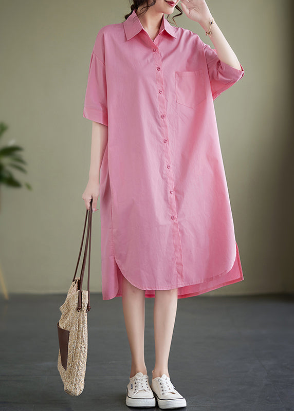 Plus Size Pink Peter Pan Collar Cotton Shirts Dress Summer
