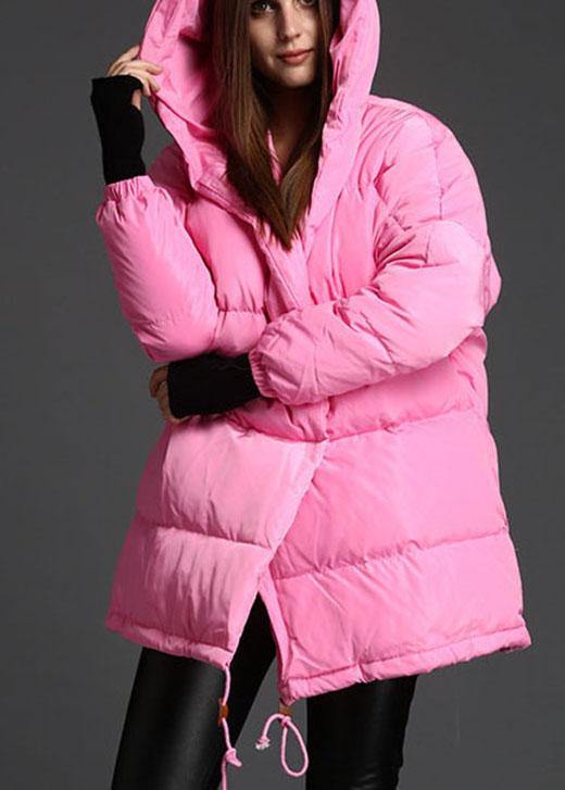 Plus Size Pink hooded drawstring Winter Duck Down Down Coat - Omychic