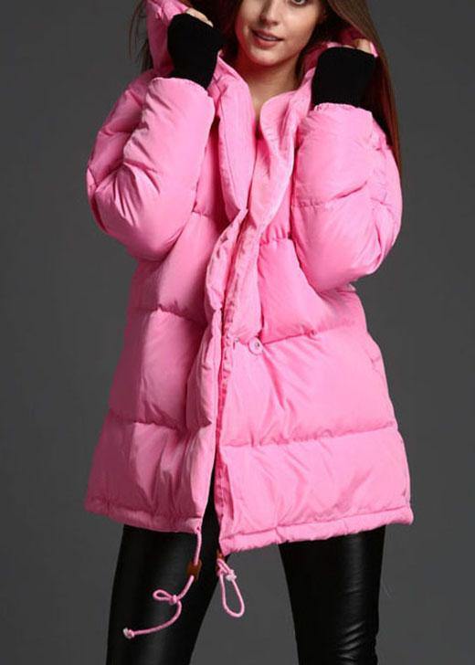 Plus Size Pink hooded drawstring Winter Duck Down Down Coat - Omychic
