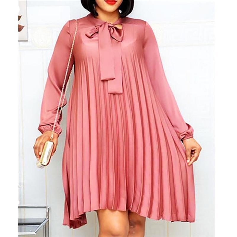 Plus Size Pleated Dresses with BowtieWomen Fashion Summer  Female African Vestidos New - Omychic