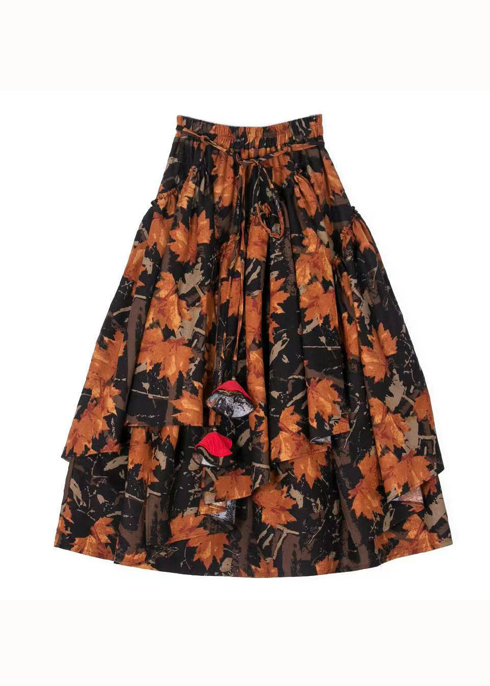 Plus Size Print Cinched Asymmetrical Patchwork Cotton Maxi Skirts Fall
