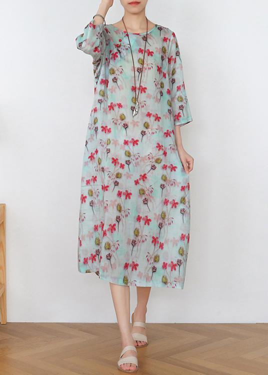 Plus Size Print Oriental Pockets Mid Summer Linen Dress - Omychic