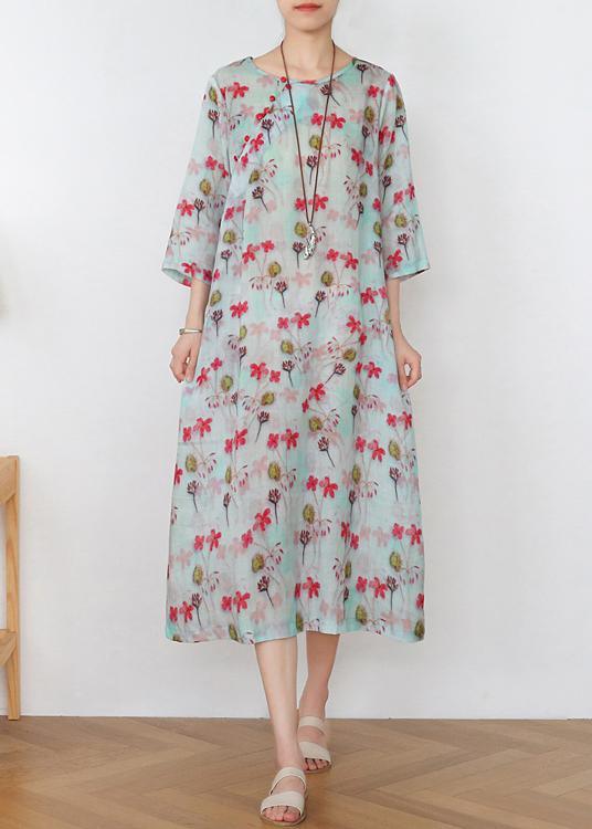 Plus Size Print Oriental Pockets Mid Summer Linen Dress - Omychic