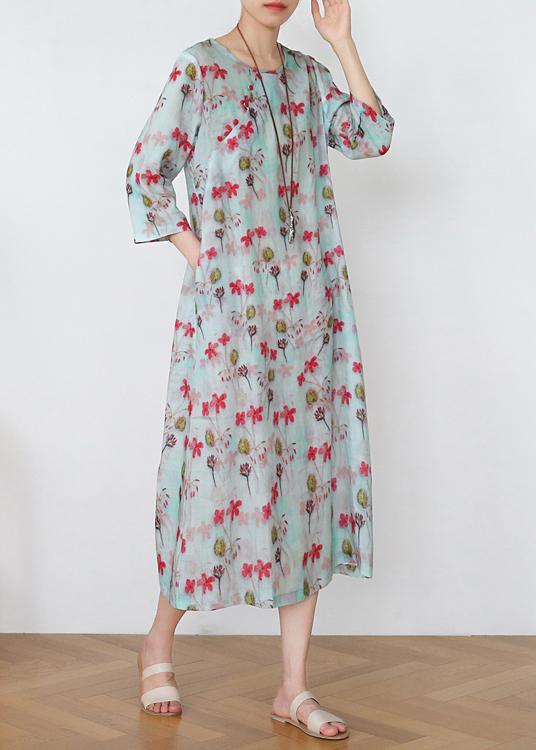 Plus Size Print Oriental Pockets Mid Summer Linen Dress - Omychic