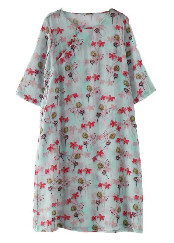 Plus Size Print Oriental Pockets Mid Summer Linen Dress - Omychic