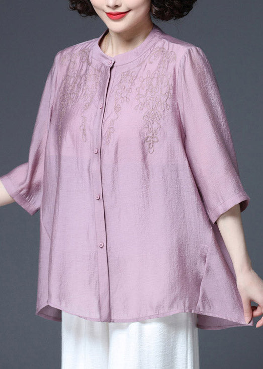 Plus Size Purple Embroideried Top Three Quarter sleeve