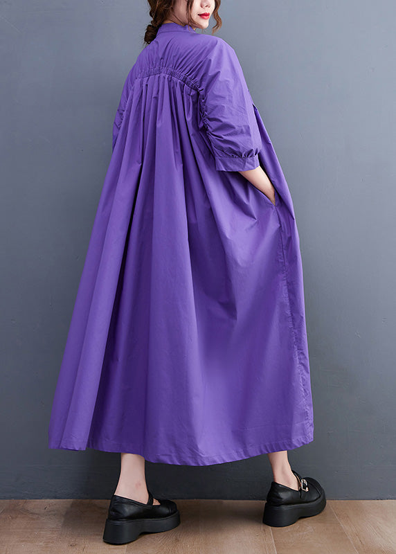 Plus Size Purple V Neck Button Long Dresses Summer