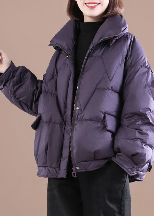 Plus Size Purple Zip Up Oversized Fine Cotton Filled Parka Winter