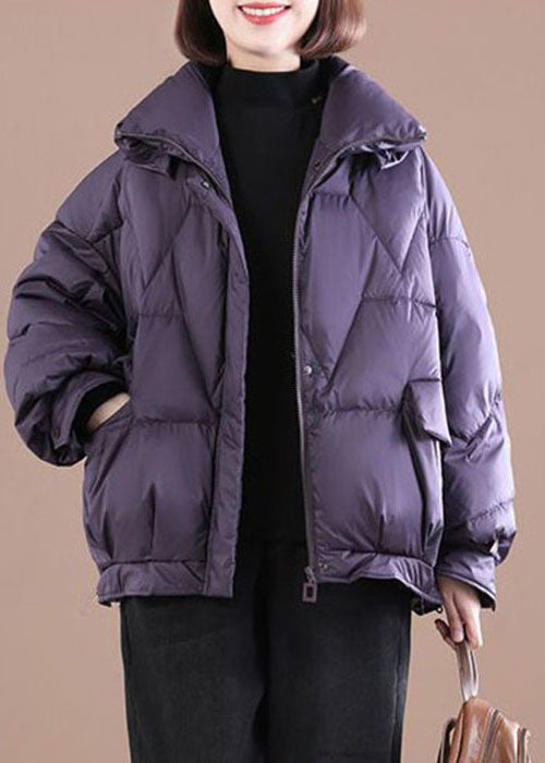 Plus Size Purple Zip Up Oversized Fine Cotton Filled Parka Winter