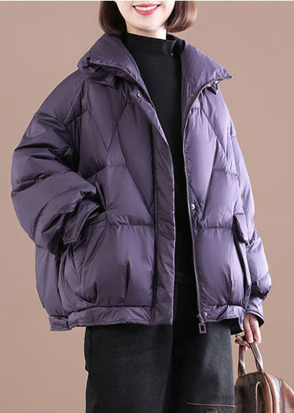 Plus Size Purple Zip Up Oversized Fine Cotton Filled Parka Winter