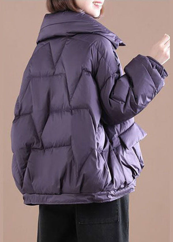 Plus Size Purple Zip Up Oversized Fine Cotton Filled Parka Winter