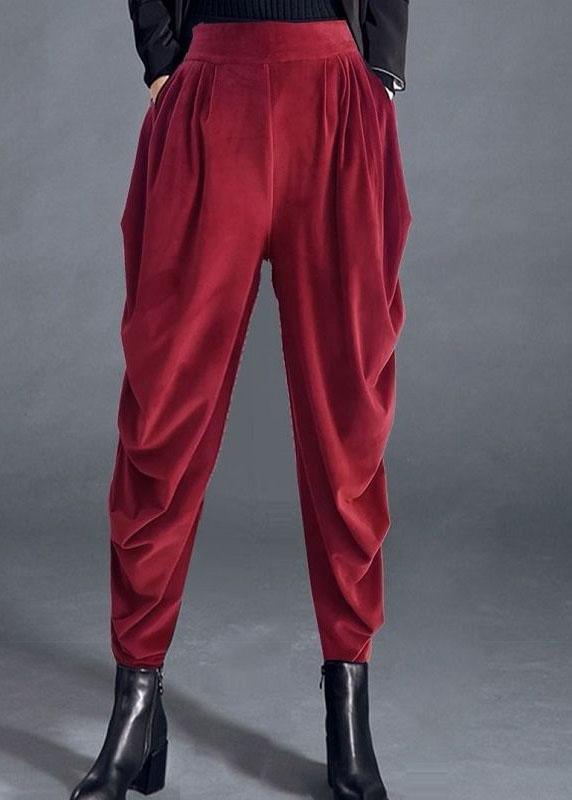 Plus Size Red High Waist Pockets Casual Jogging Fall Pants - Omychic