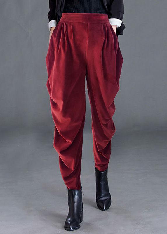 Plus Size Red High Waist Pockets Casual Jogging Fall Pants - Omychic