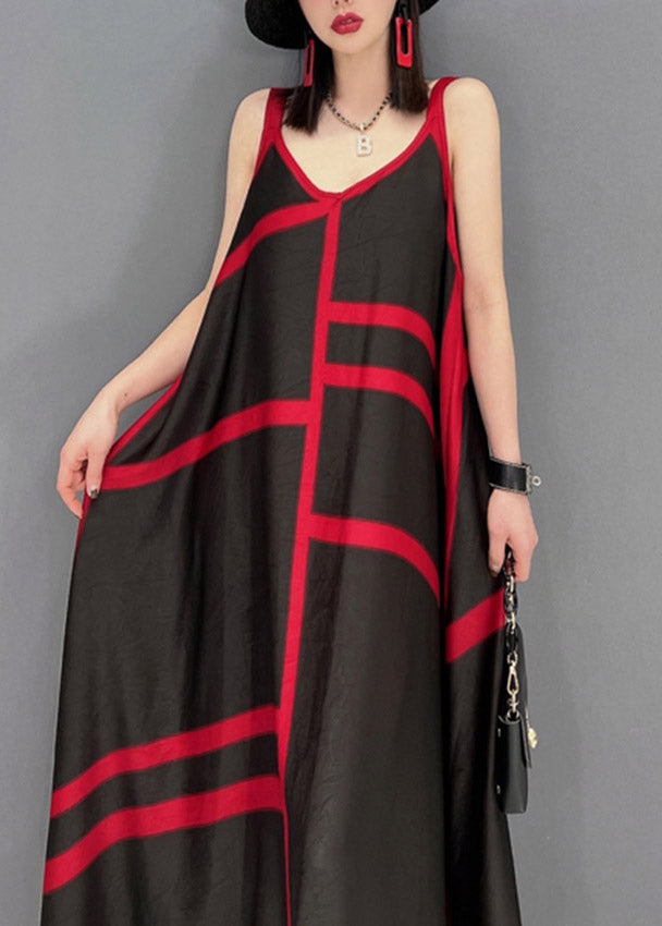 Plus Size Red O-Neck Print Spaghetti Strap Dress Sleeveless