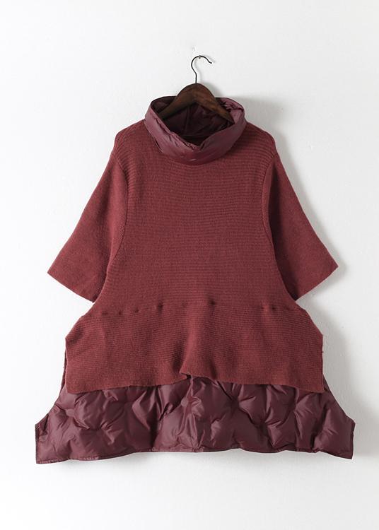 Plus Size Red Patchwork Wool Knitted tops - Omychic