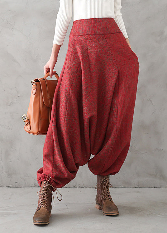 Plus Size Red Print High Waist Thick Wide Leg Pants Fall