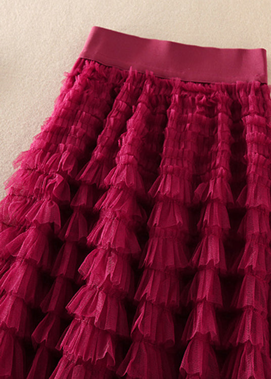 Plus Size Rose wrinkled Tulle Skirts Spring