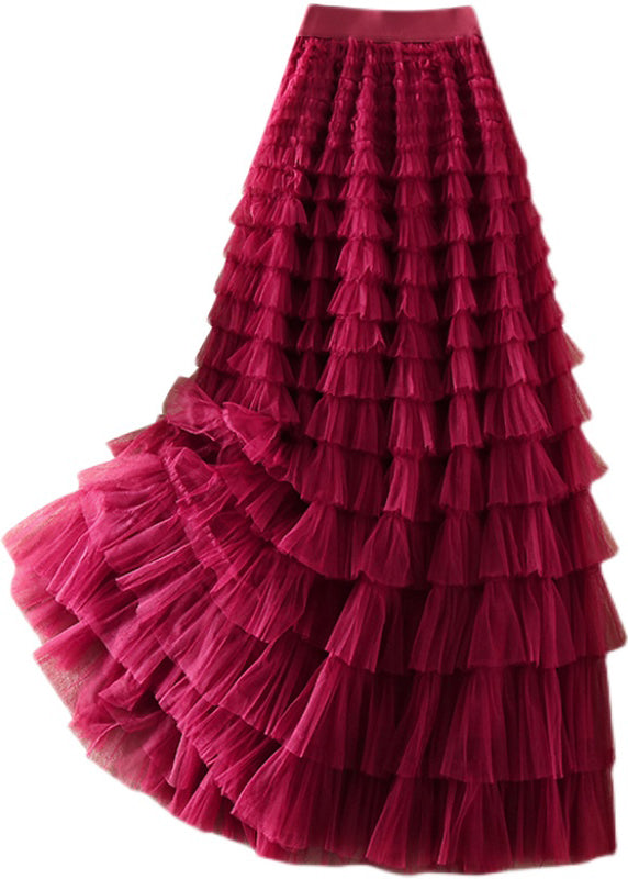Plus Size Rose wrinkled Tulle Skirts Spring