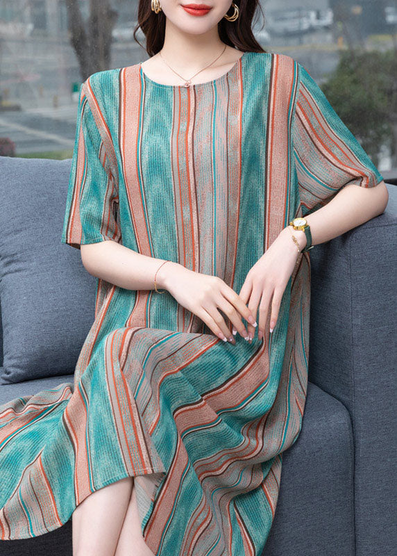 Plus Size Striped O Neck Patchwork Chiffon Dresses Summer