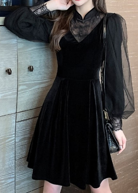 Plus Size Unique Black Tulle Patchwork Dress Spring