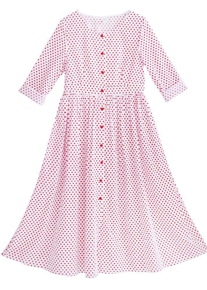 Plus Size White Dot Cinched Button Long Summer Cotton Dress - Omychic