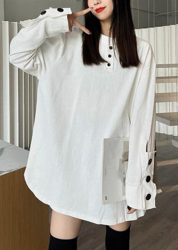 Plus Size White Patchwork Button Sweatshirts Long Sleeve