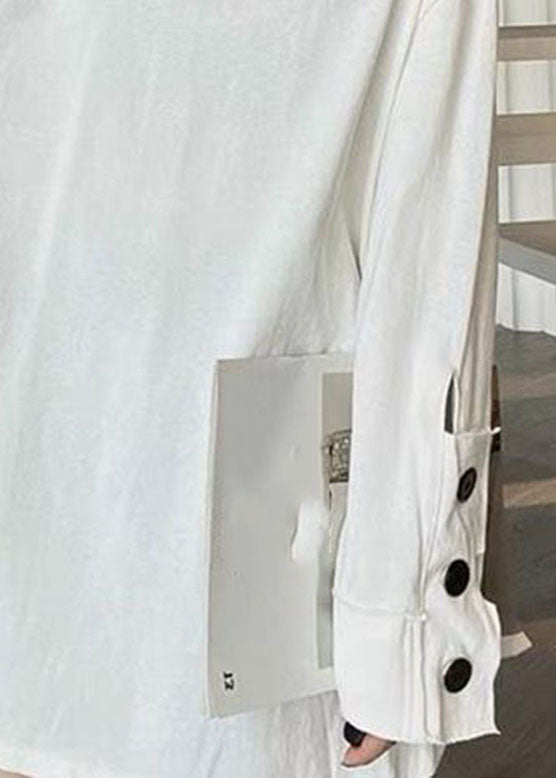 Plus Size White Patchwork Button Sweatshirts Long Sleeve