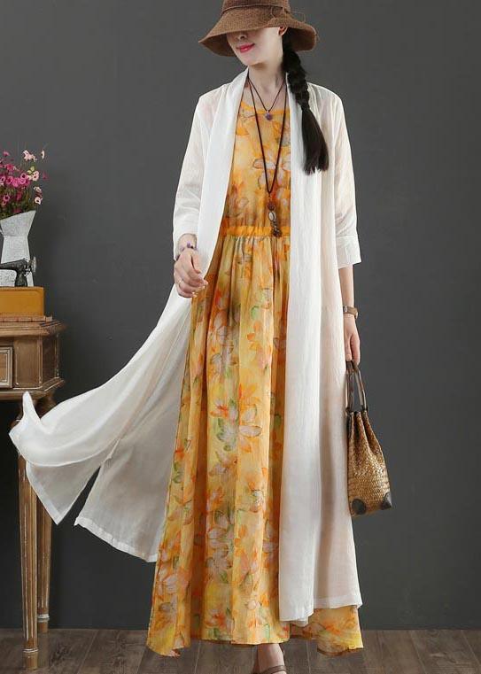 Plus Size White Summer Linen side open Loose Coat Long - Omychic