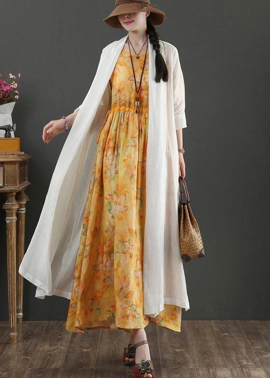 Plus Size White Summer Linen side open Loose Coat Long - Omychic