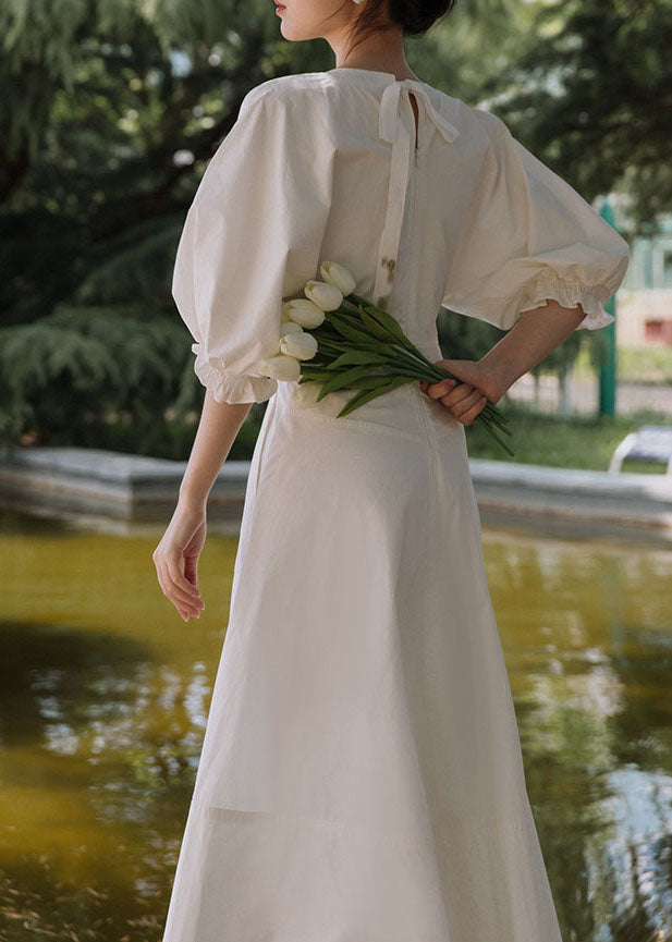 Plus Size White V Neck lantern sleeve Ruffles Maxi Dresses