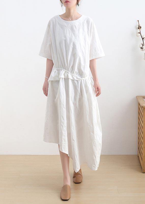 Plus Size White asymmetrical design Casual Maxi Summer Linen Dress - Omychic