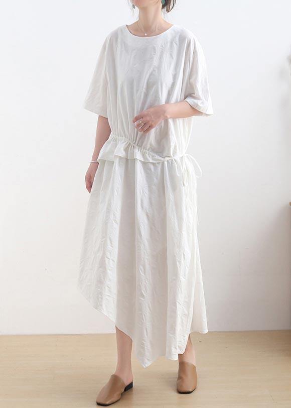 Plus Size White asymmetrical design Casual Maxi Summer Linen Dress - Omychic