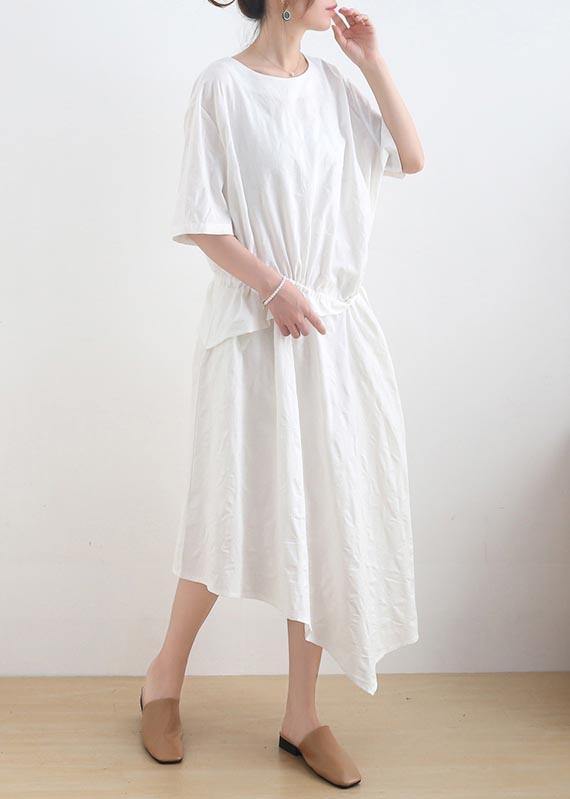 Plus Size White asymmetrical design Casual Maxi Summer Linen Dress - Omychic