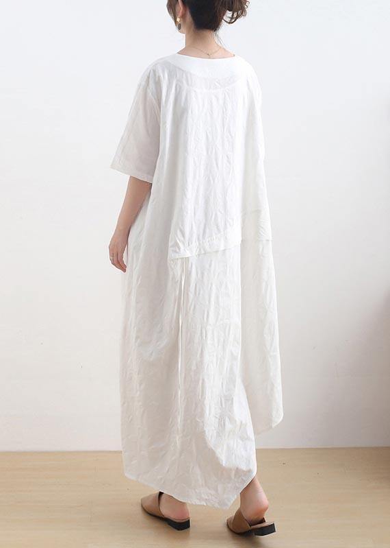 Plus Size White asymmetrical design Casual Maxi Summer Linen Dress - Omychic