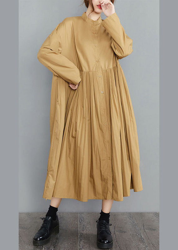 Plus Size Yellow Button Cotton Dresses Spring