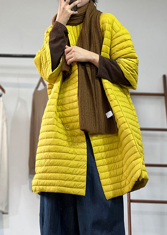 Plus Size Yellow Button Pockets Patchwork Thin Parka Winter