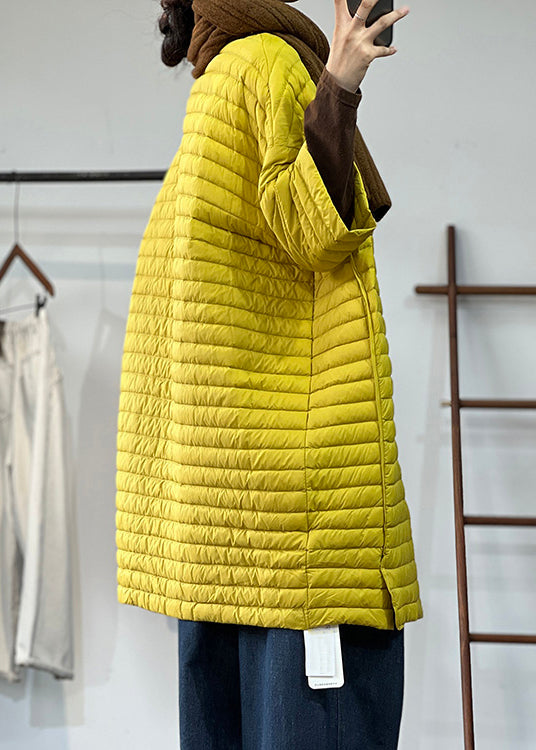 Plus Size Yellow Button Pockets Patchwork Thin Parka Winter