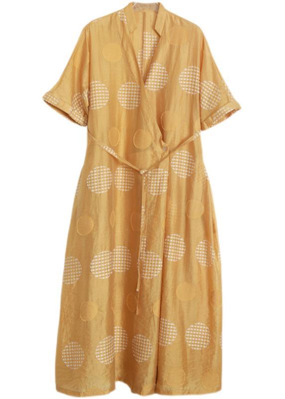 Plus Size Yellow Dot tie waist Dress Summer Dress - Omychic