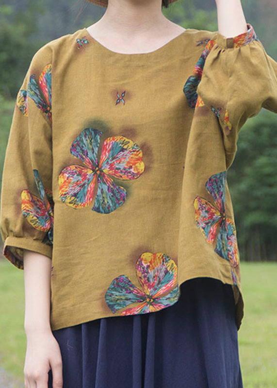 Plus Size Yellow Print Cozy Top Summer