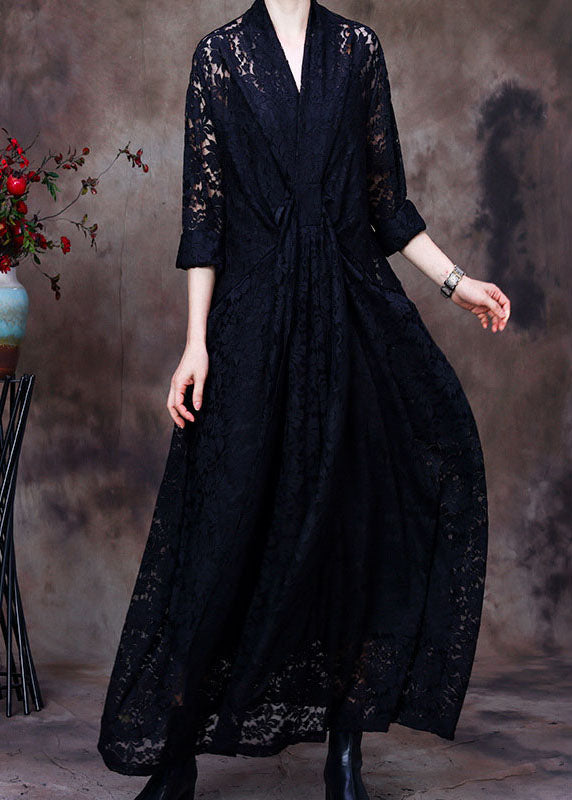 Plus Size Black V-Neck Lace Party Dress Spring (Limited Stock)