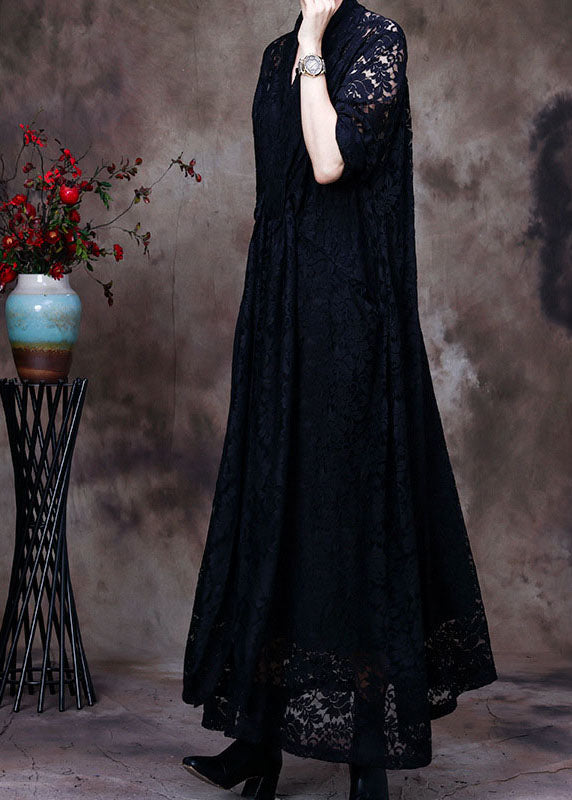 Plus Size Black V-Neck Lace Party Dress Spring