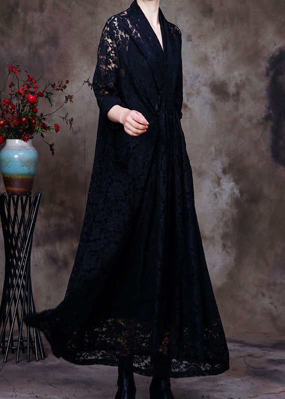 Plus Size Black V-Neck Lace Party Dress Spring